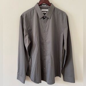 Calvin Klein Men’s Dress Shirt XL Slim Fit Gray Pattern Print Gray 100% Cotton